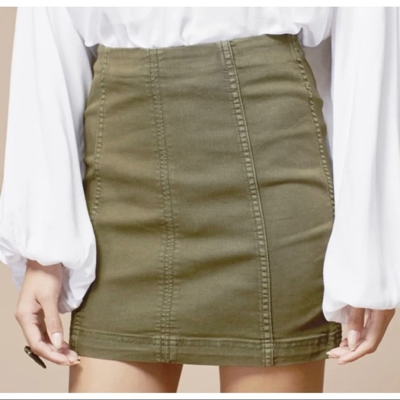 Free People Sz 4 Army Green Denim Mini Skirt s Womens Stretch RARE - Picture 1 of 13